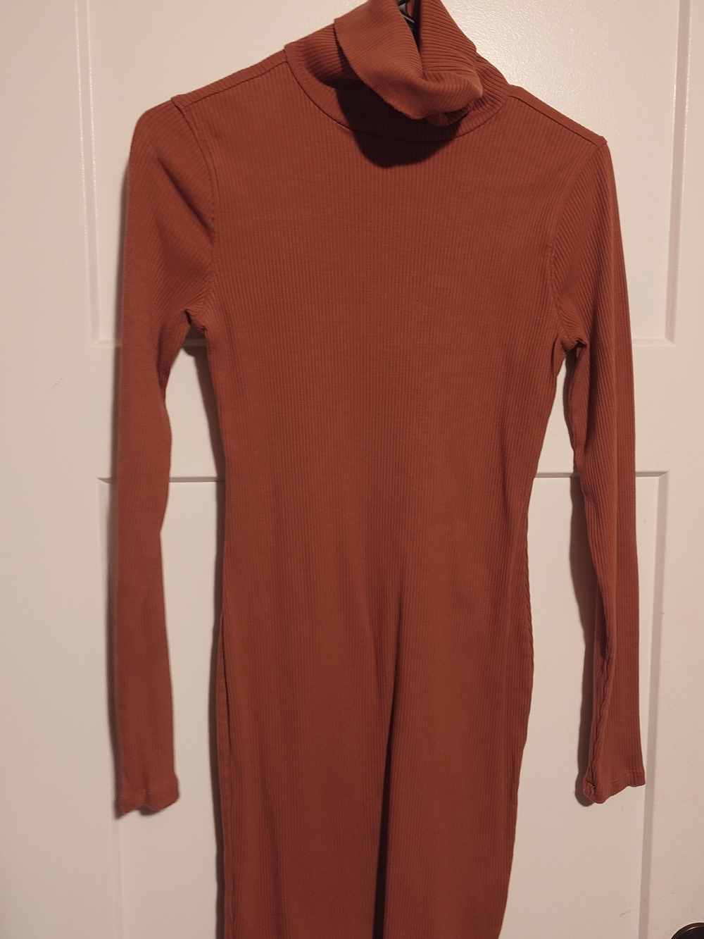 wild fable Ribbed Turtleneck Long Sleeve Dress - Rust Orange Brown